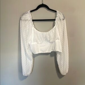 SHEIN White Square Neck Puff Sleeve Crop Blouse